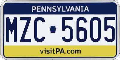 PA license plate MZC5605