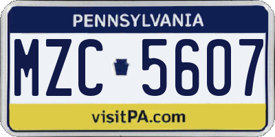 PA license plate MZC5607