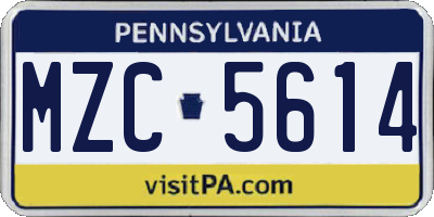 PA license plate MZC5614