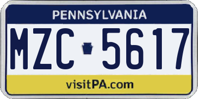 PA license plate MZC5617