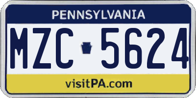 PA license plate MZC5624