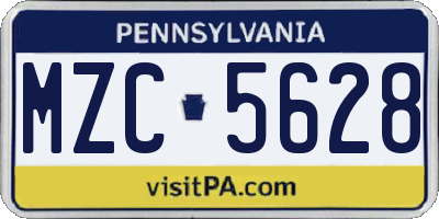 PA license plate MZC5628