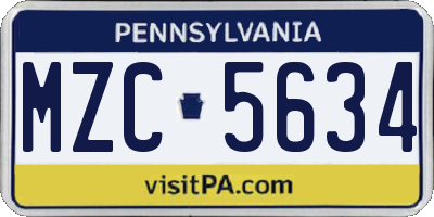 PA license plate MZC5634