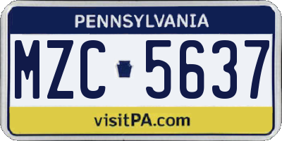 PA license plate MZC5637