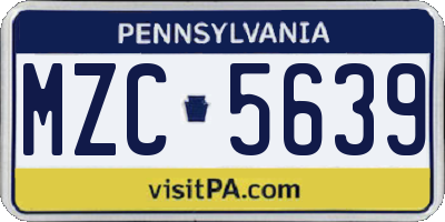 PA license plate MZC5639