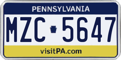 PA license plate MZC5647