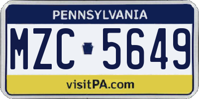 PA license plate MZC5649