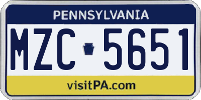 PA license plate MZC5651