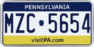 PA license plate MZC5654