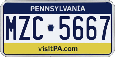 PA license plate MZC5667