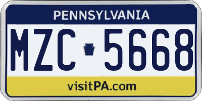 PA license plate MZC5668