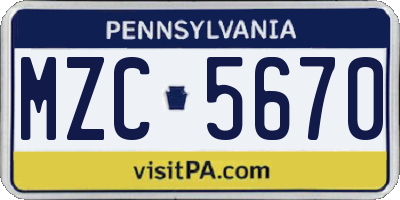 PA license plate MZC5670