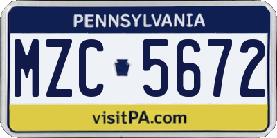 PA license plate MZC5672