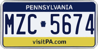 PA license plate MZC5674