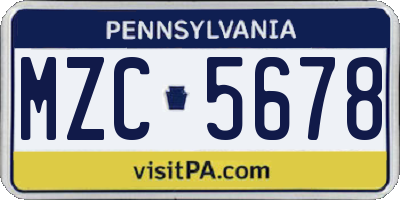 PA license plate MZC5678