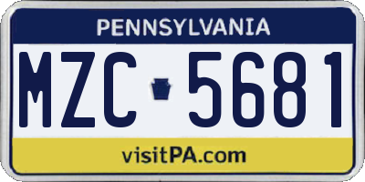 PA license plate MZC5681