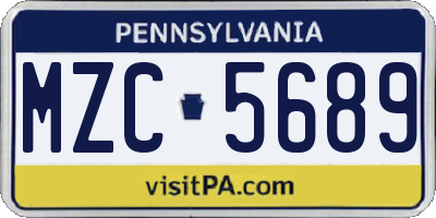 PA license plate MZC5689