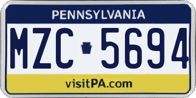 PA license plate MZC5694