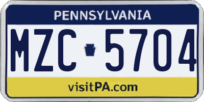 PA license plate MZC5704