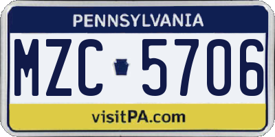 PA license plate MZC5706