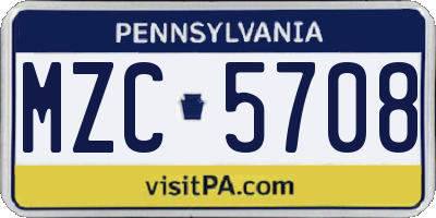 PA license plate MZC5708