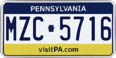 PA license plate MZC5716