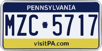 PA license plate MZC5717