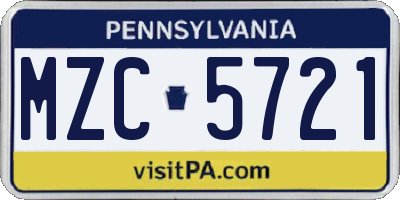 PA license plate MZC5721
