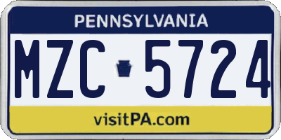 PA license plate MZC5724