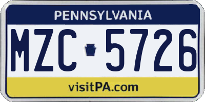 PA license plate MZC5726