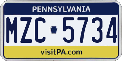 PA license plate MZC5734