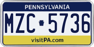 PA license plate MZC5736