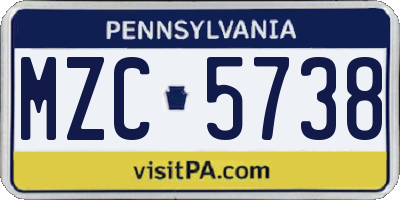 PA license plate MZC5738