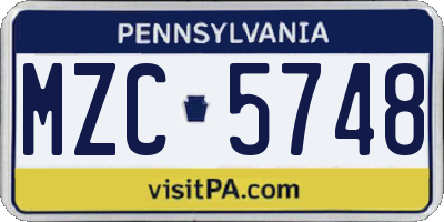 PA license plate MZC5748