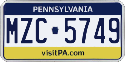 PA license plate MZC5749