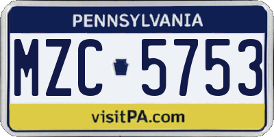 PA license plate MZC5753