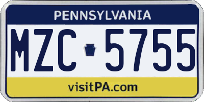 PA license plate MZC5755