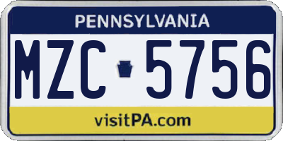 PA license plate MZC5756