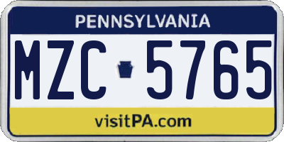 PA license plate MZC5765