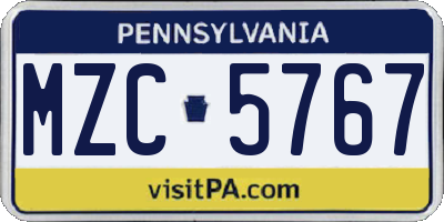 PA license plate MZC5767