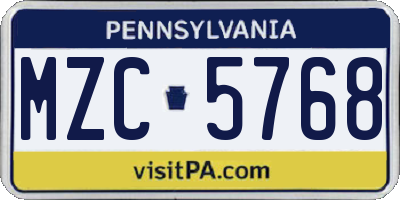 PA license plate MZC5768