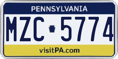 PA license plate MZC5774