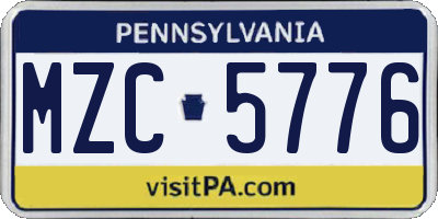 PA license plate MZC5776