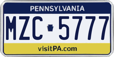 PA license plate MZC5777
