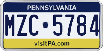 PA license plate MZC5784