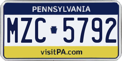 PA license plate MZC5792