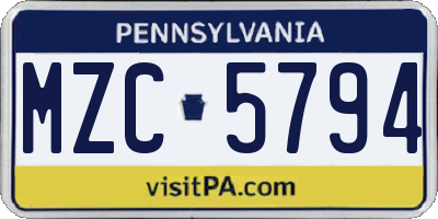 PA license plate MZC5794