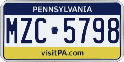 PA license plate MZC5798