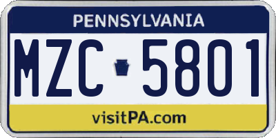 PA license plate MZC5801