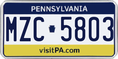 PA license plate MZC5803